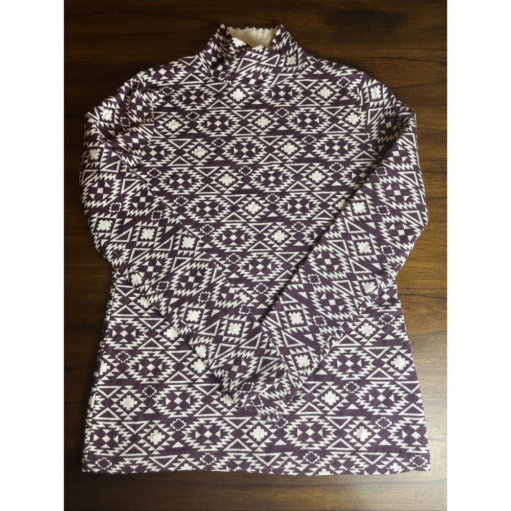 Duluth Trading S'no Sweat Crossed Mock Neck Wicking Purple Aztec, Small, Cabin